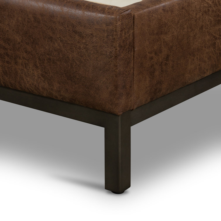 King Size Tobacco Tufted Upholstered Metal Frame Bed