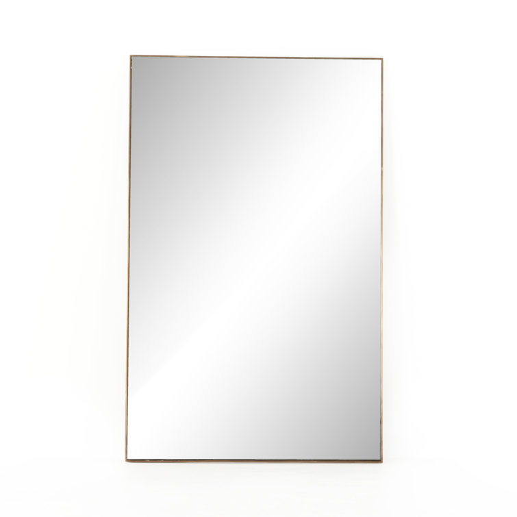 Georgina Polished Brass Rectangular Floor Mirror with Wood Frame