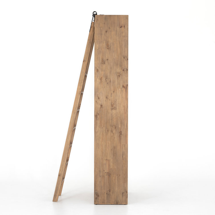 Smoked Pine Solid Wood Standard Bookcase with Ladder