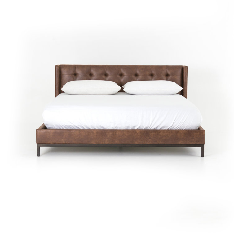 King Size Tobacco Tufted Upholstered Metal Frame Bed