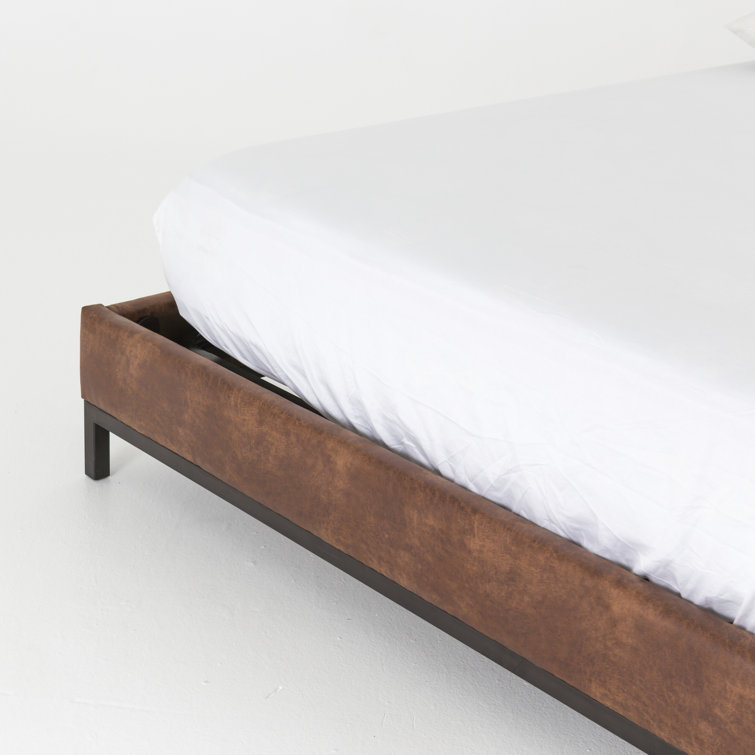 King Size Tobacco Tufted Upholstered Metal Frame Bed
