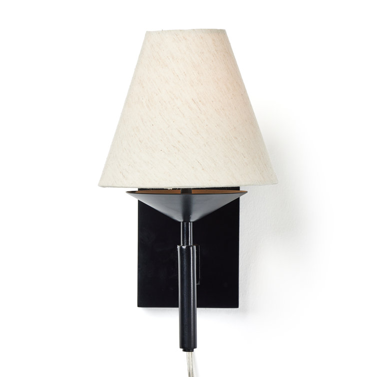 Black Iron Dimmable Wall Sconce with Beige Shade