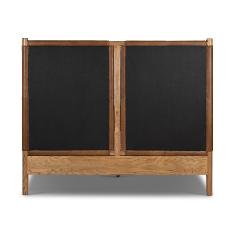 Queen Heirloom Sienna Leather Upholstered Bed with Wood Frame