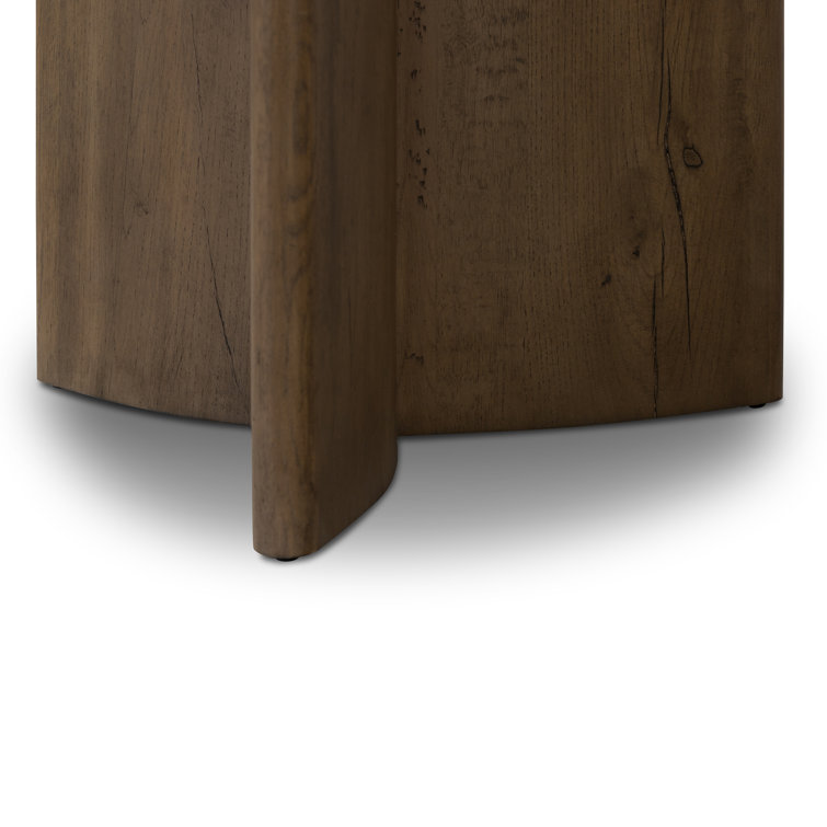 Rustic Fawn Oak and White Marble Round End Table