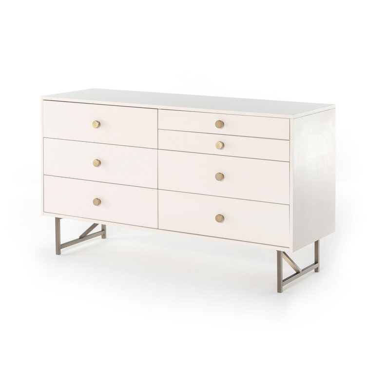 White Mid-Century Modern 7-Drawer Double Dresser