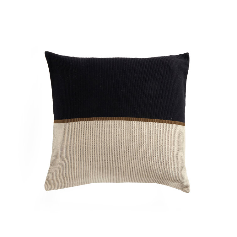 Merido Black and Beige Handwoven Cotton Square Throw Pillow