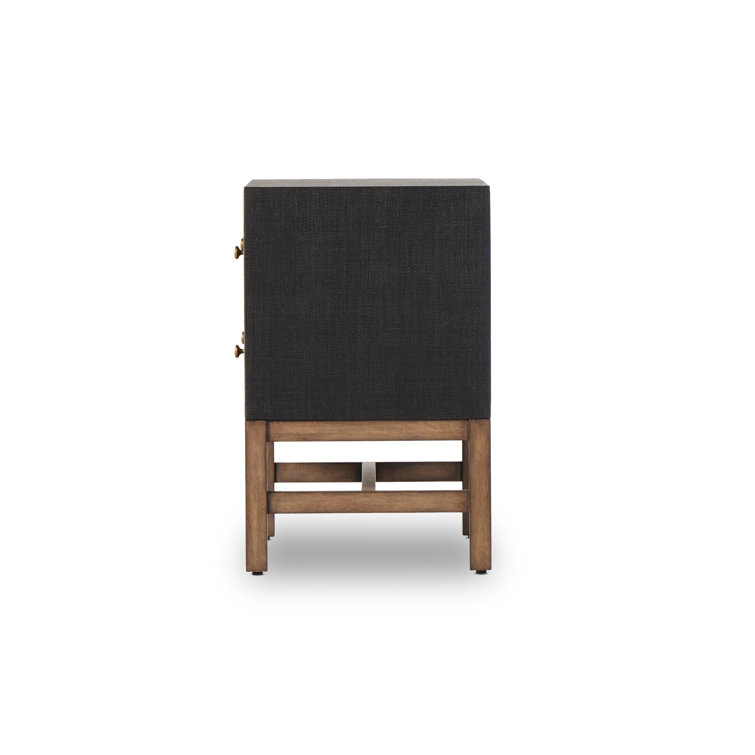 Black Raffia and Mahogany 2-Drawer Nightstand
