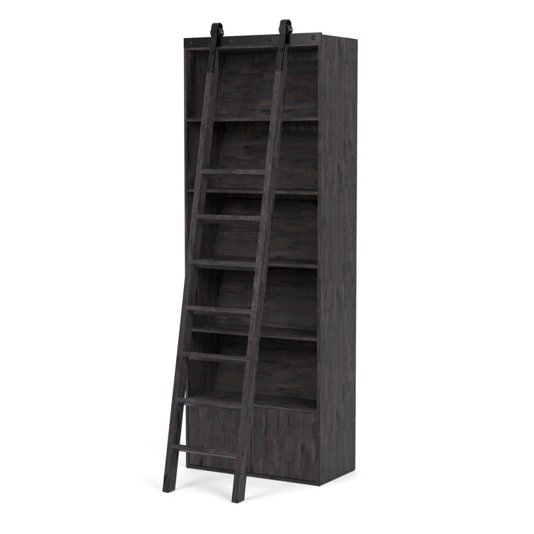 Haiden Dark Charcoal Solid Pine Bookshelf with Ladder