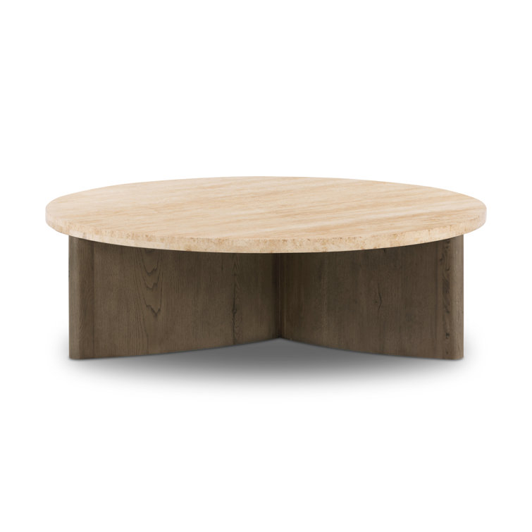 Contemporary Rustic Grey Oak & White Marble Round Coffee Table