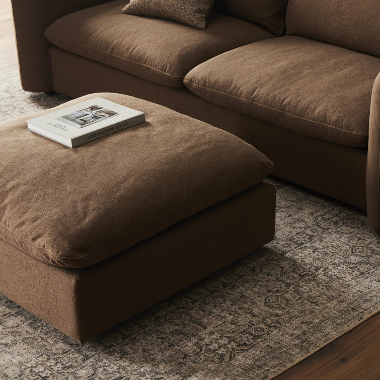 Brown Linen 4-Piece Sectional Sofa with Ottoman