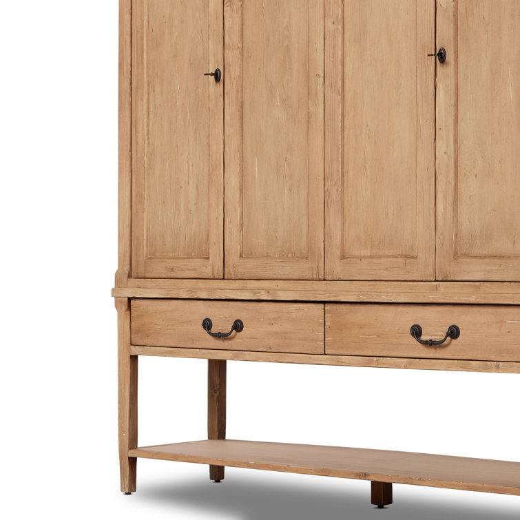Natural Pine 4-Door Double Cabinet with Drawers