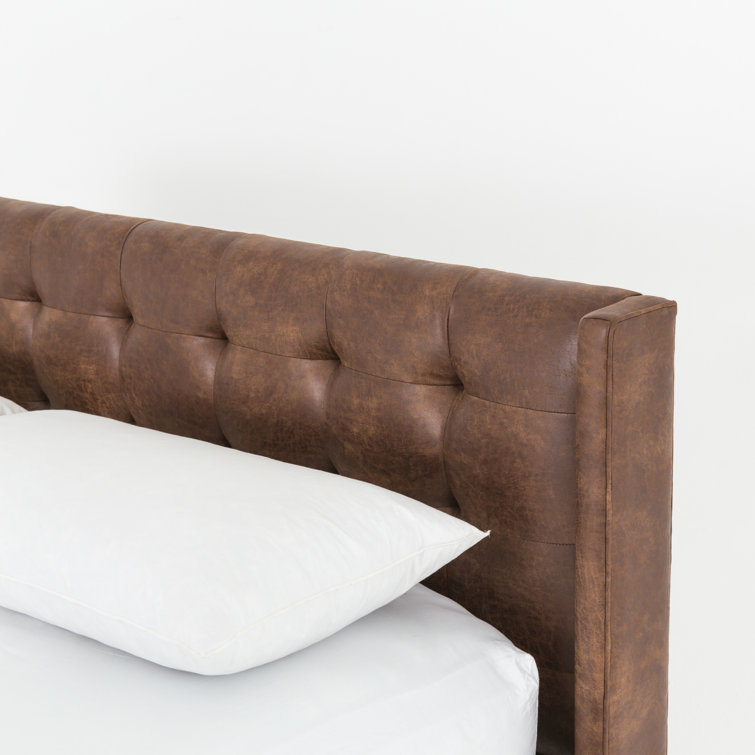 King Size Tobacco Tufted Upholstered Metal Frame Bed