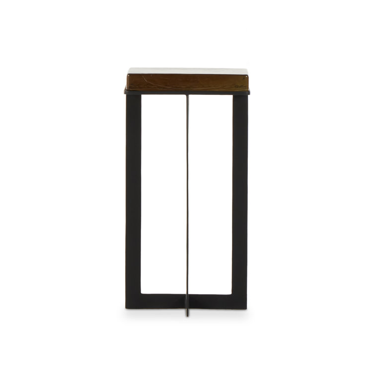 Amber Cast Glass Top Square End Table with Black Cross Legs
