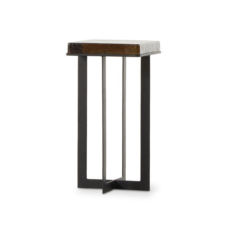 Amber Glass and Black Iron Rectangular Side Table