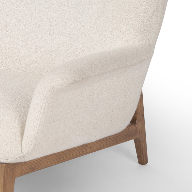 Neutral Polyester Blend Wingback Chair with Round Arms