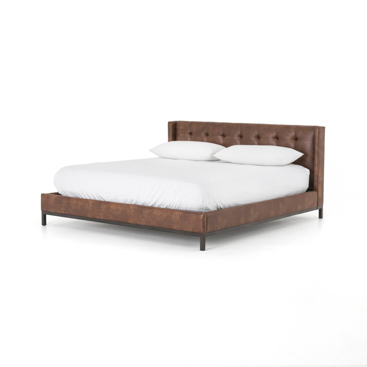 King Size Tobacco Tufted Upholstered Metal Frame Bed
