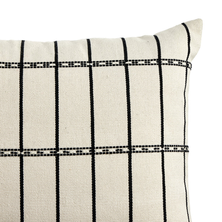 Handwoven Rectangular Off-White and Black Cotton Throw Pillow