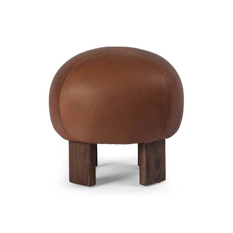 Brickhouse Cognac Genuine Leather Novelty Ottoman with Solid Wood Legs