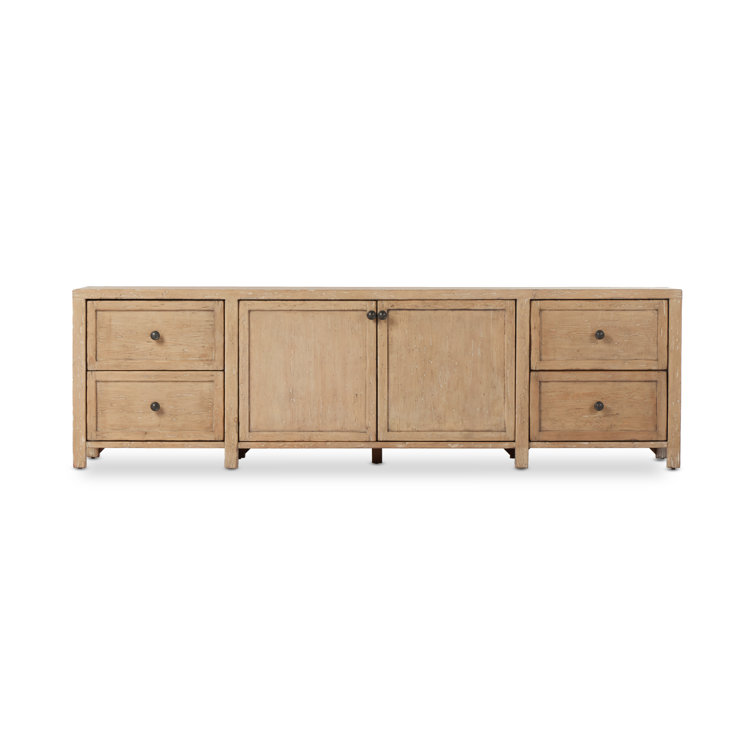 Light Brown Pine Media Console with Cabinet and Drawers