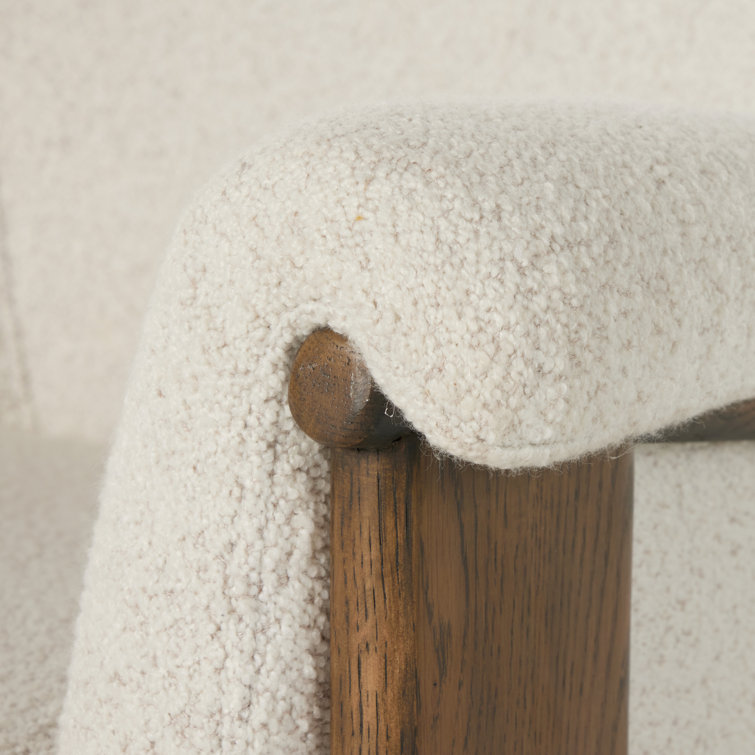 Ivory Sheepskin and Oak Wood Vintage Accent Chair