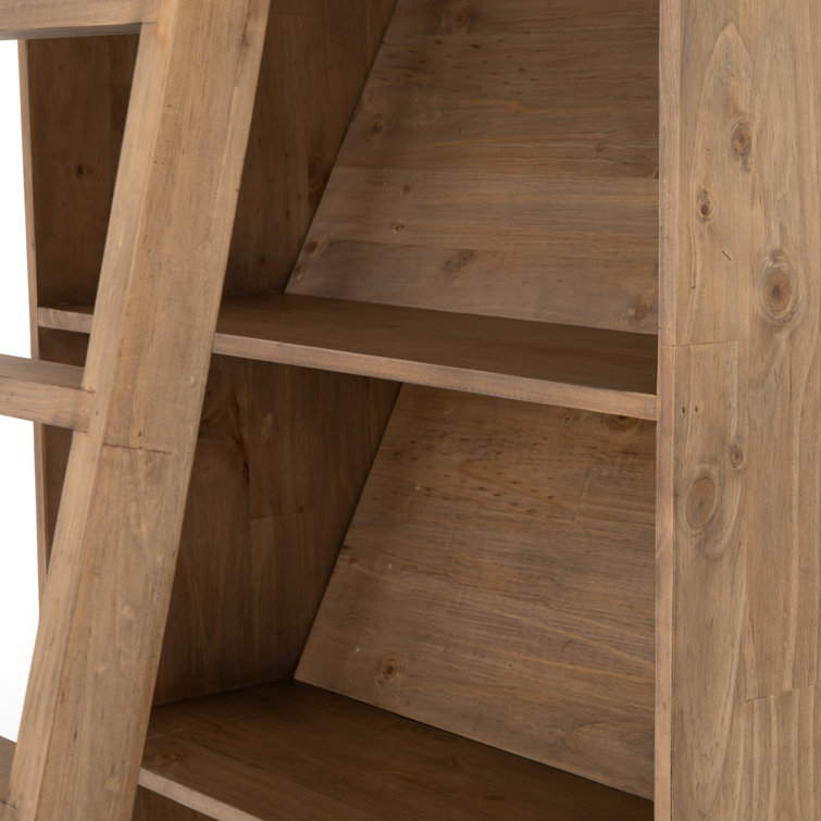 Smoked Pine Solid Wood Standard Bookcase with Ladder