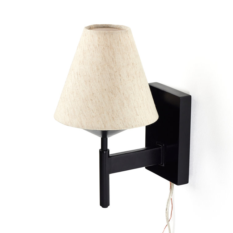 Black Iron Dimmable Wall Sconce with Beige Shade