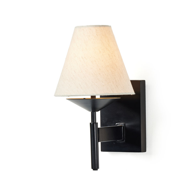 Black Iron Dimmable Wall Sconce with Beige Shade