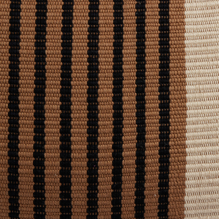 Handwoven Black and Cream Striped Cotton Lumbar Pillow
