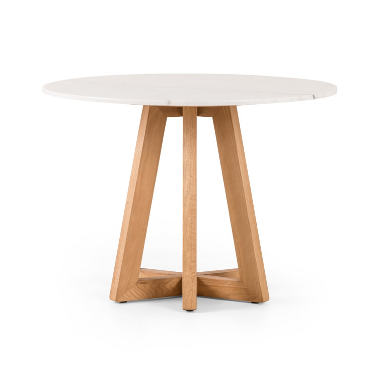 Honey Oak & White Marble 42" Round Dining Table for Four