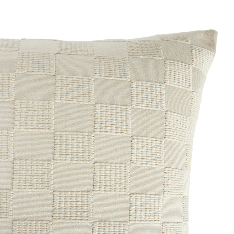 Handwoven Ivory Cotton and Off-White Canvas Checked Pillow