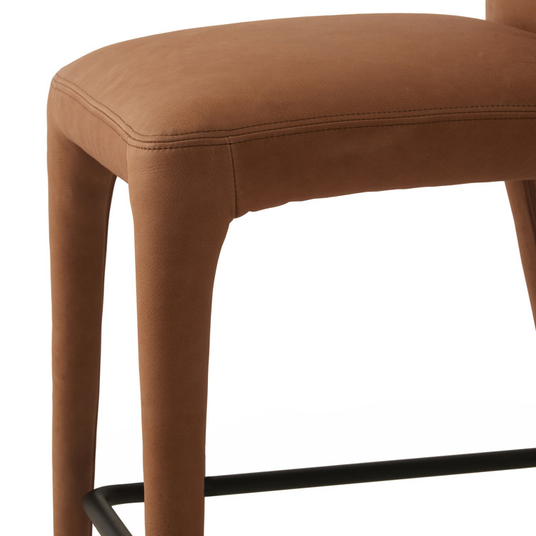 Camel Genuine Leather Upholstered Counter Stool with Iron Frame
