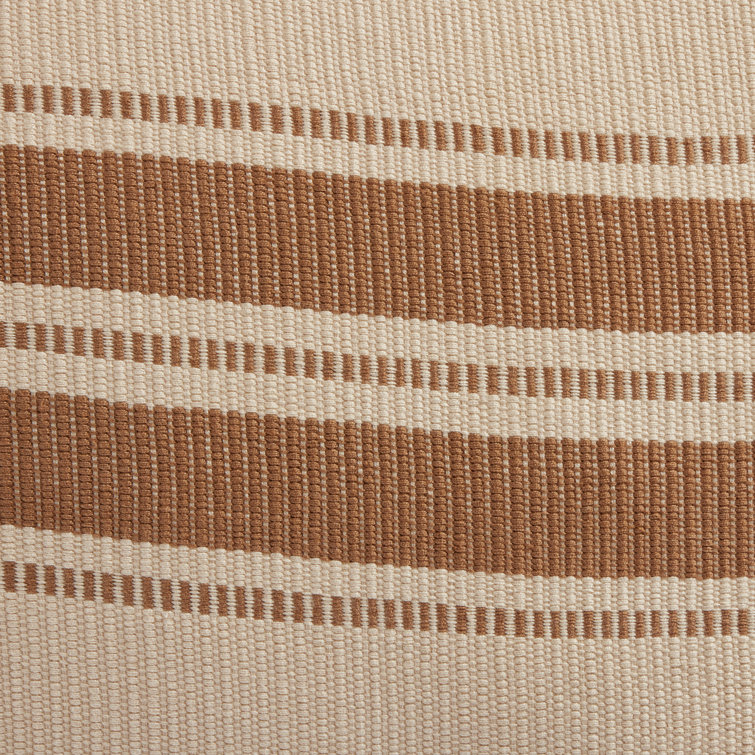 Handwoven Beige and Brown Cotton Lumbar Pillow
