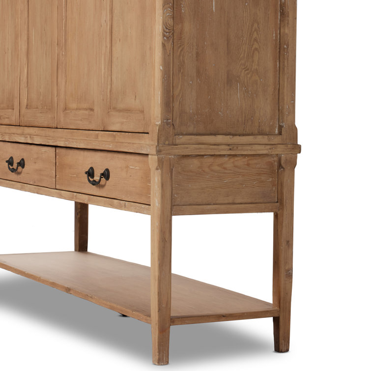 Natural Pine 4-Door Double Cabinet with Drawers