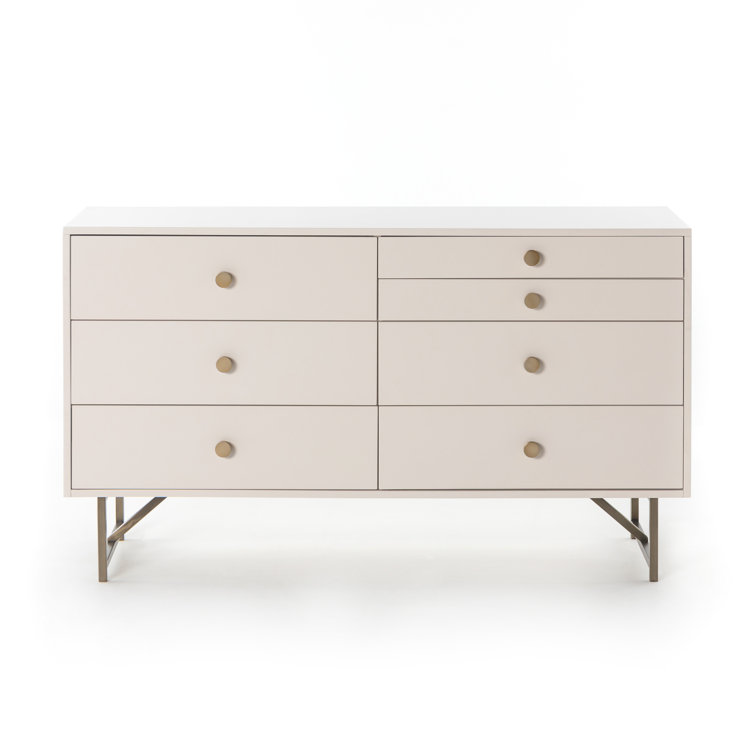 White Mid-Century Modern 7-Drawer Double Dresser