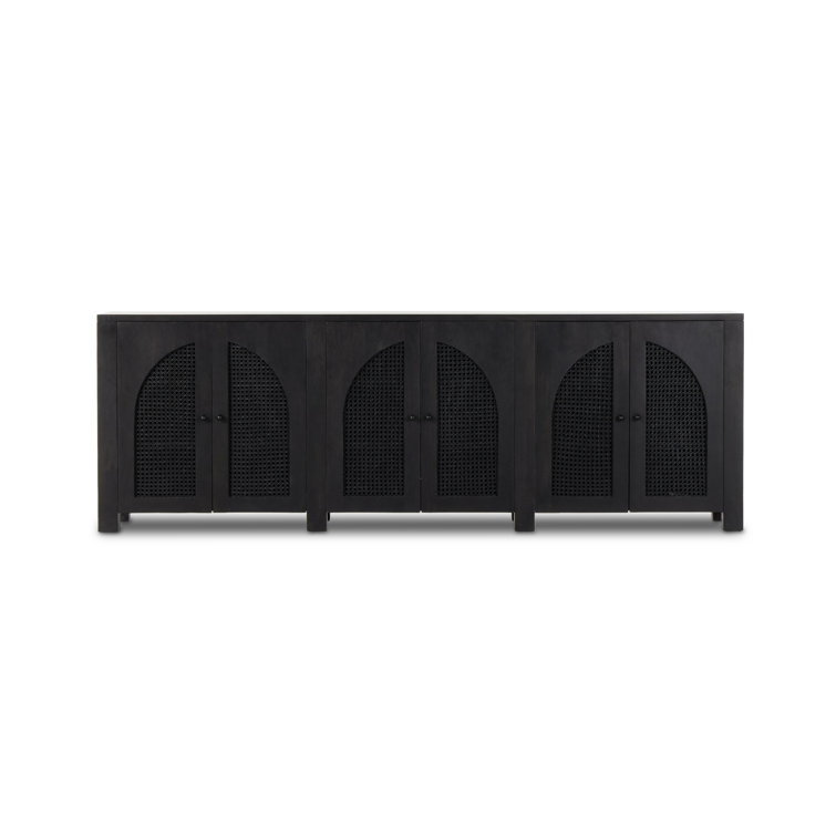 Silfa 98'' Black Mango Wood Sideboard with Arch Doors