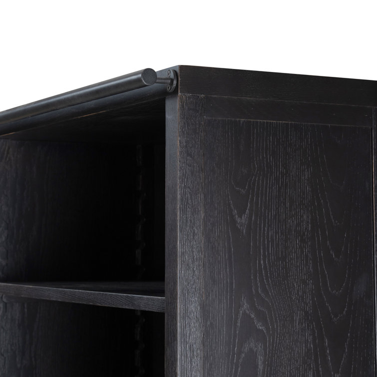 Adjustable Black Oak Ladder Bookcase with Glass Doors