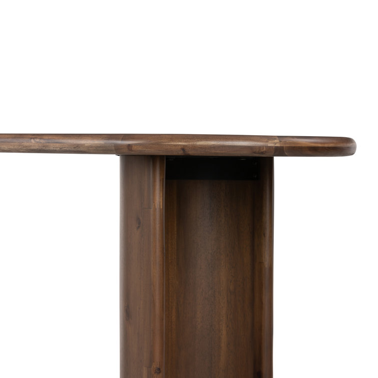 Seasoned Brown Acacia Demilune Console Table with Storage