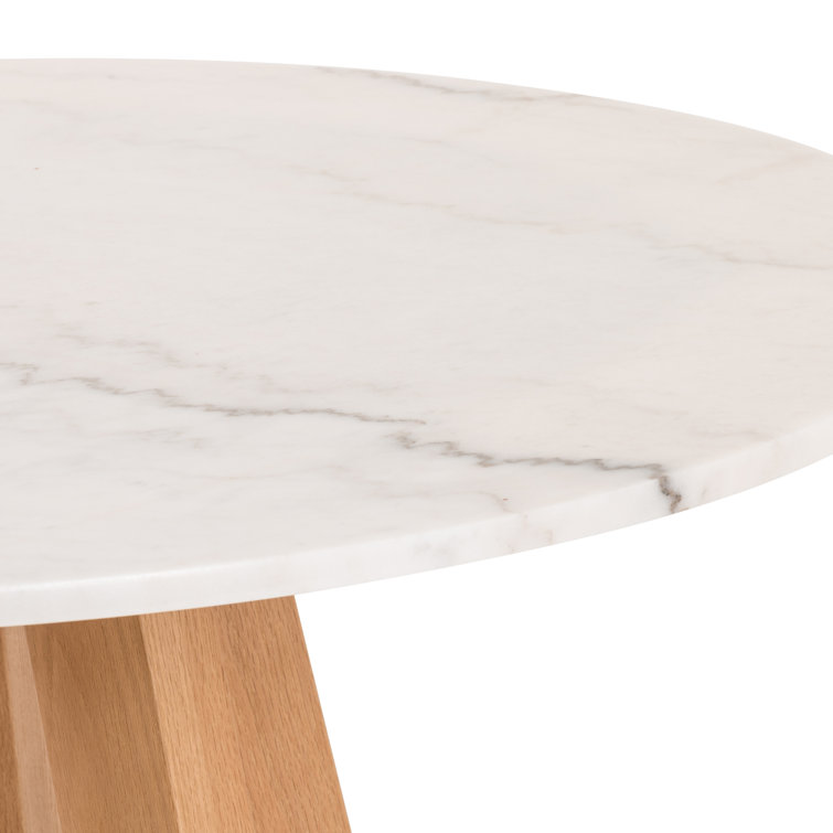 Honey Oak & White Marble 42" Round Dining Table for Four