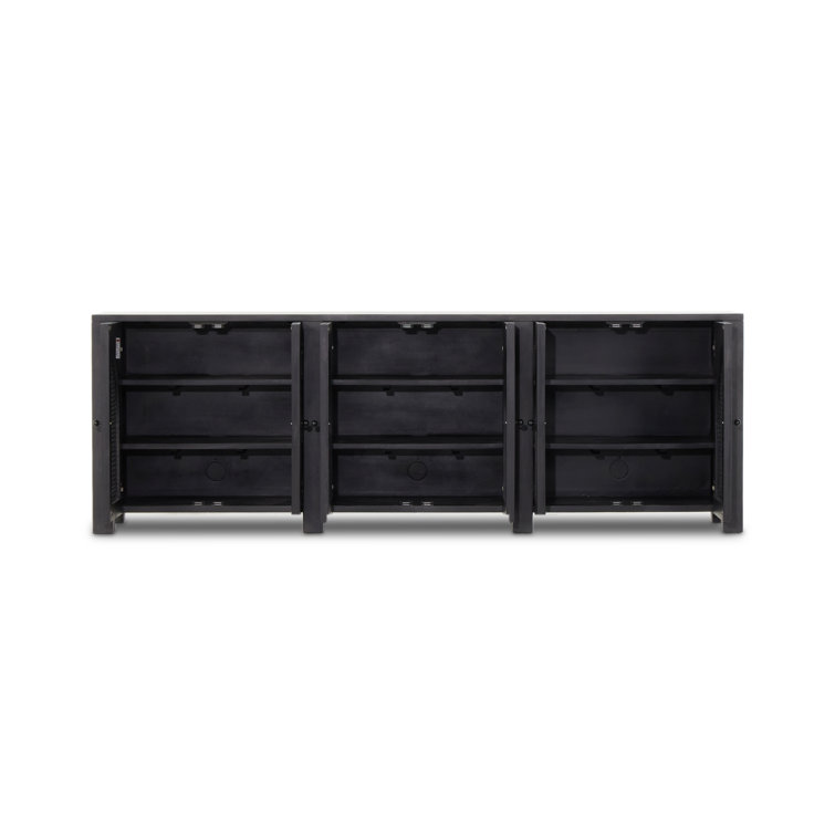 Silfa 98'' Black Mango Wood Sideboard with Arch Doors