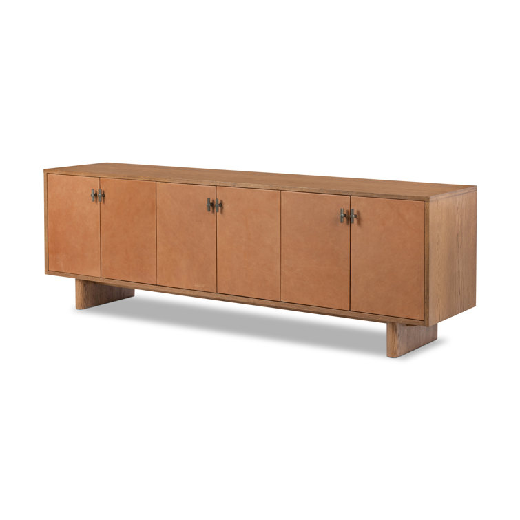 Amber Oak and Cognac Leather Media Console with Cabinet