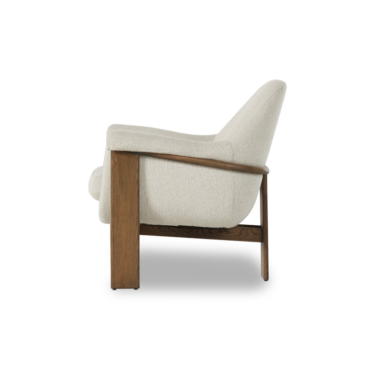 Ivory Sheepskin and Oak Wood Vintage Accent Chair