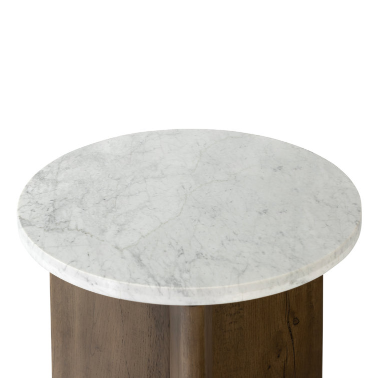 Rustic Fawn Oak and White Marble Round End Table