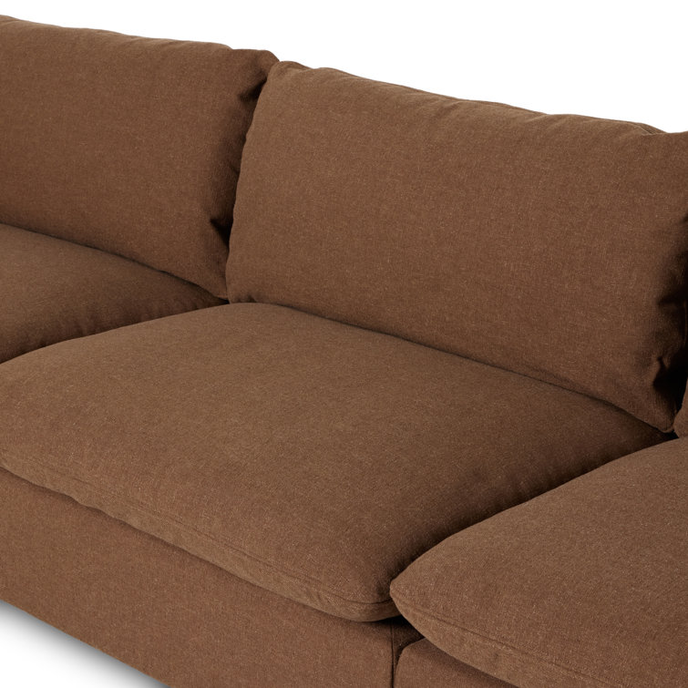 Brown Fabric Three-Piece Sectional Sofa with Ottoman