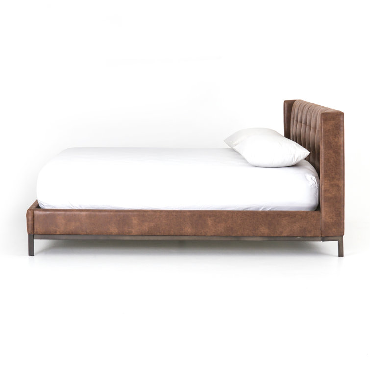 King Size Tobacco Tufted Upholstered Metal Frame Bed