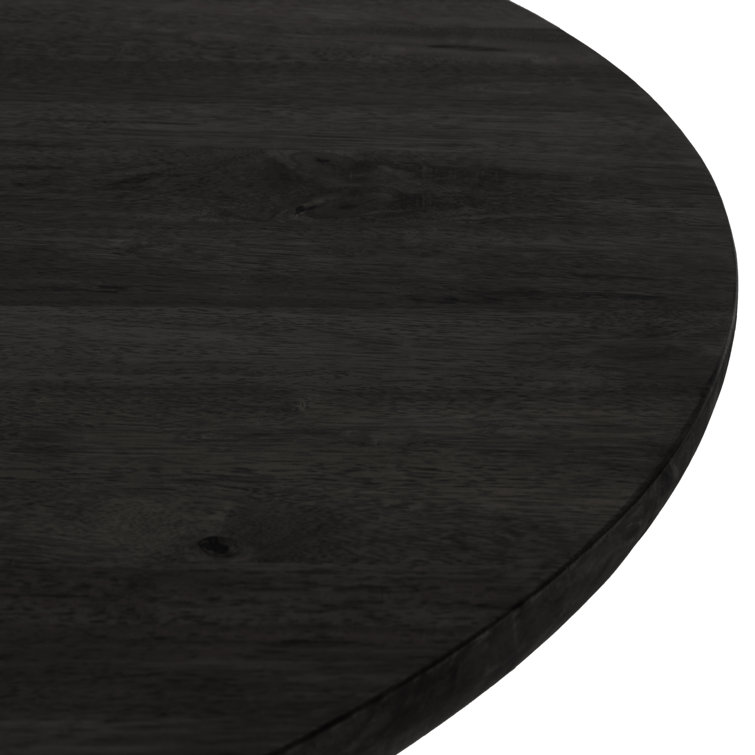 Worn Black Round Reclaimed Wood Dining Table with Sculptural Base