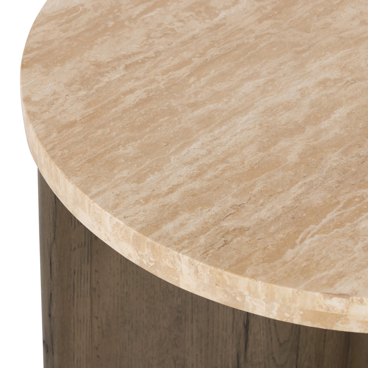 Contemporary Bianco Oak Round End Table with Italian Marble Top