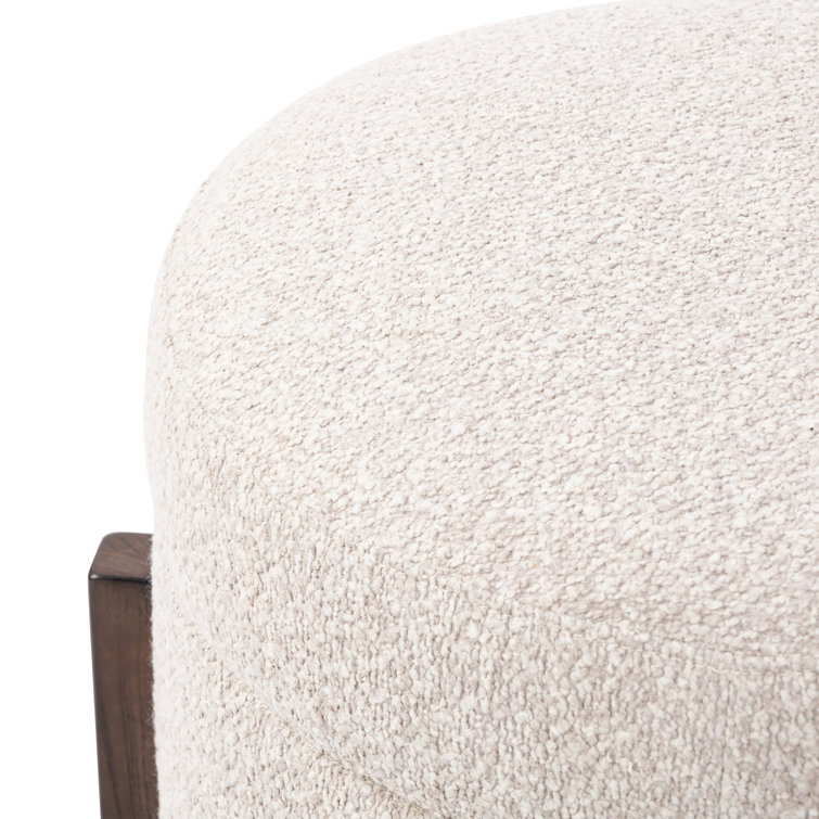 Esben Round Storage Ottoman in Saddle Fog Boucle with Dark Brown Parawood Base