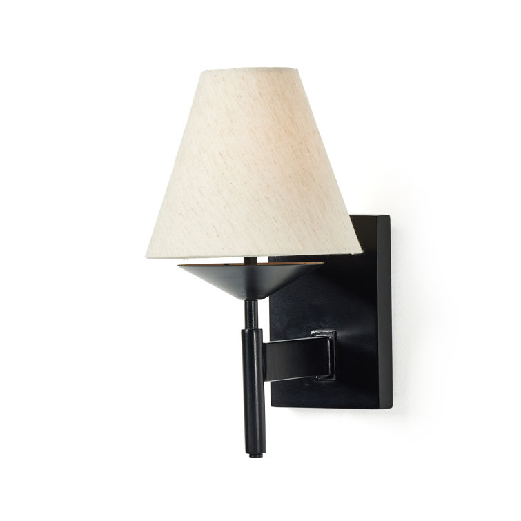 Black Iron Dimmable Wall Sconce with Beige Shade
