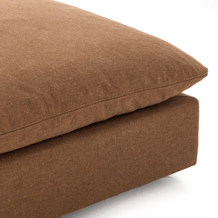 Brown Linen 4-Piece Sectional Sofa with Ottoman