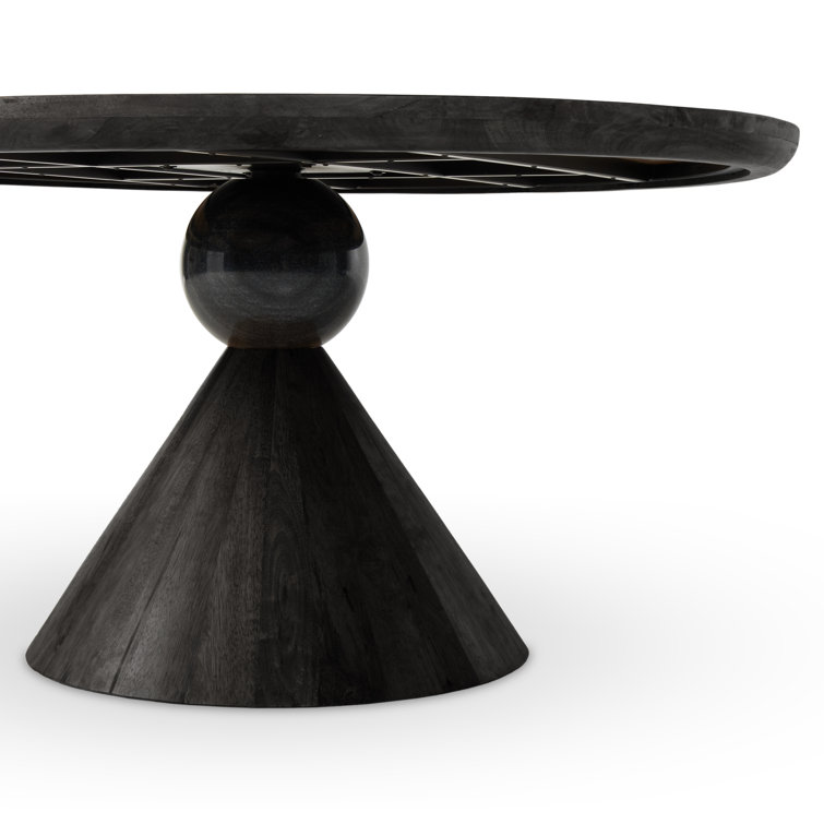 Worn Black Round Reclaimed Wood Dining Table with Sculptural Base